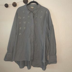 A New Day Tops | A New Day Blue and White Striped Button Down